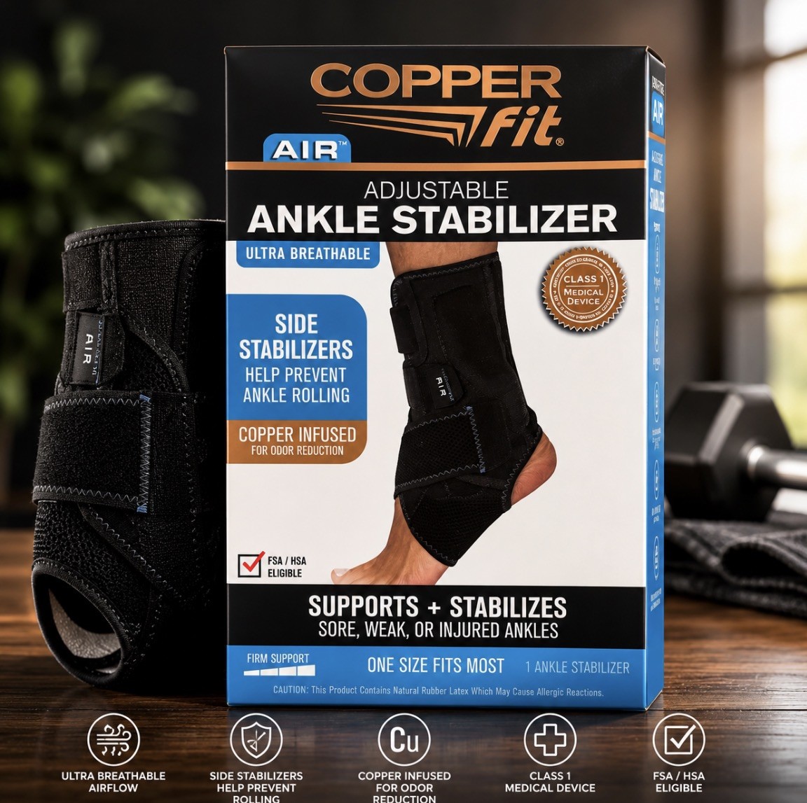 Copper Fit AIR Adjustable Ankle Stabilizer Brace One Size Fits Most NEW Sealed