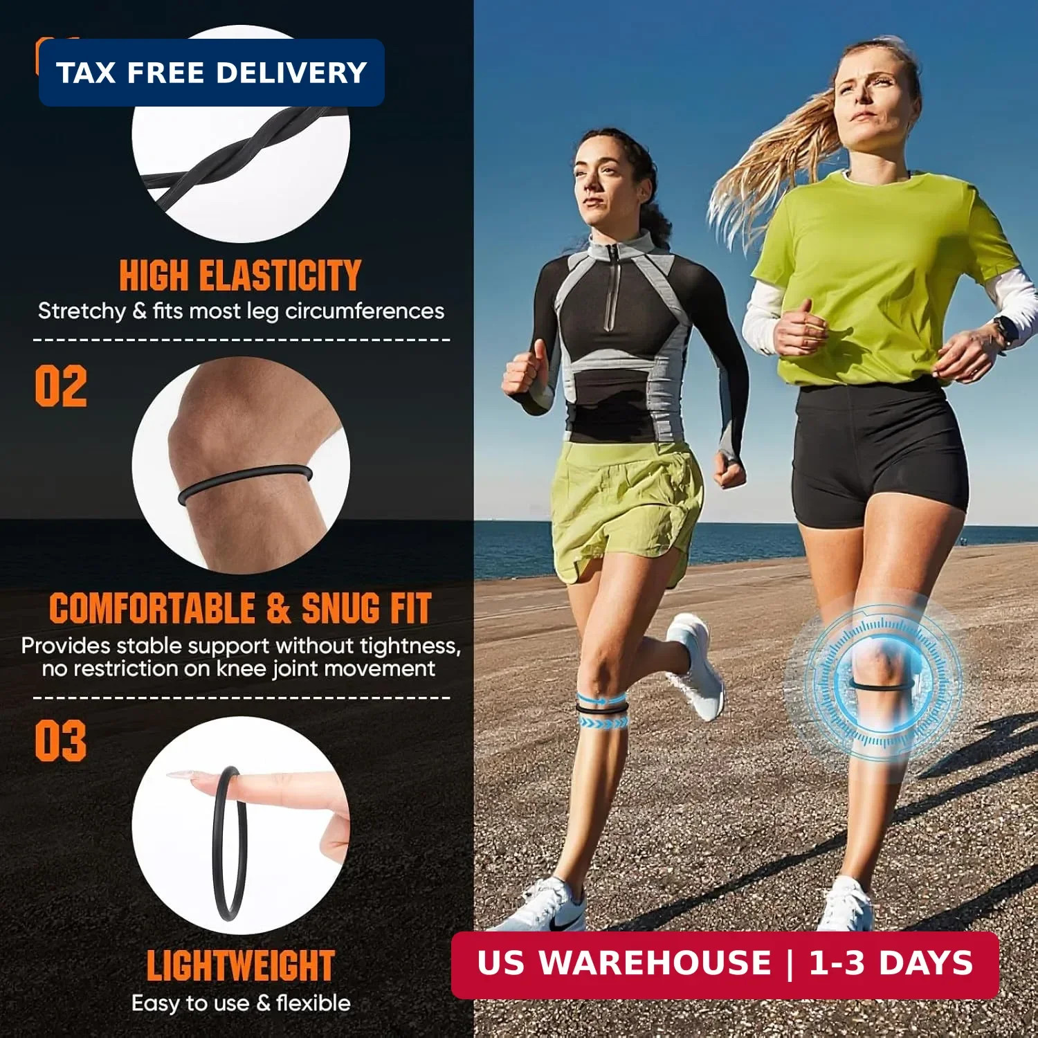 TEAWOO 2PCS Black Patellar Tendon Support Strap, Knee Pain Relief Patella Band f