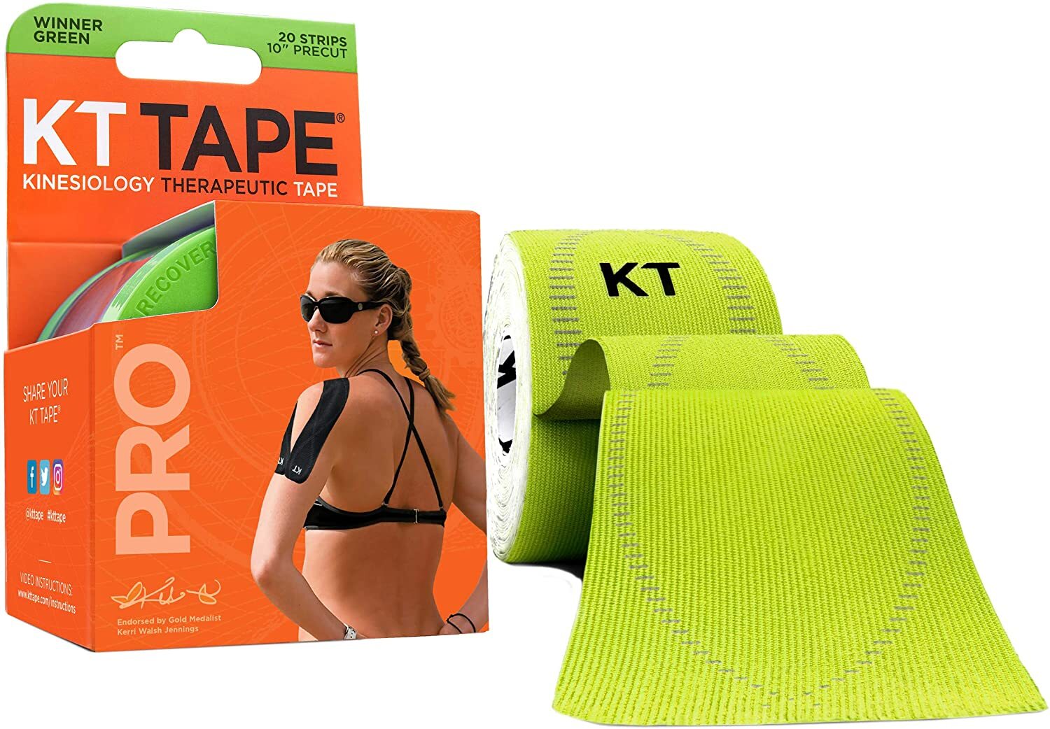 KT Tape PRO 20 Strip 10″ Precut – Winner Green