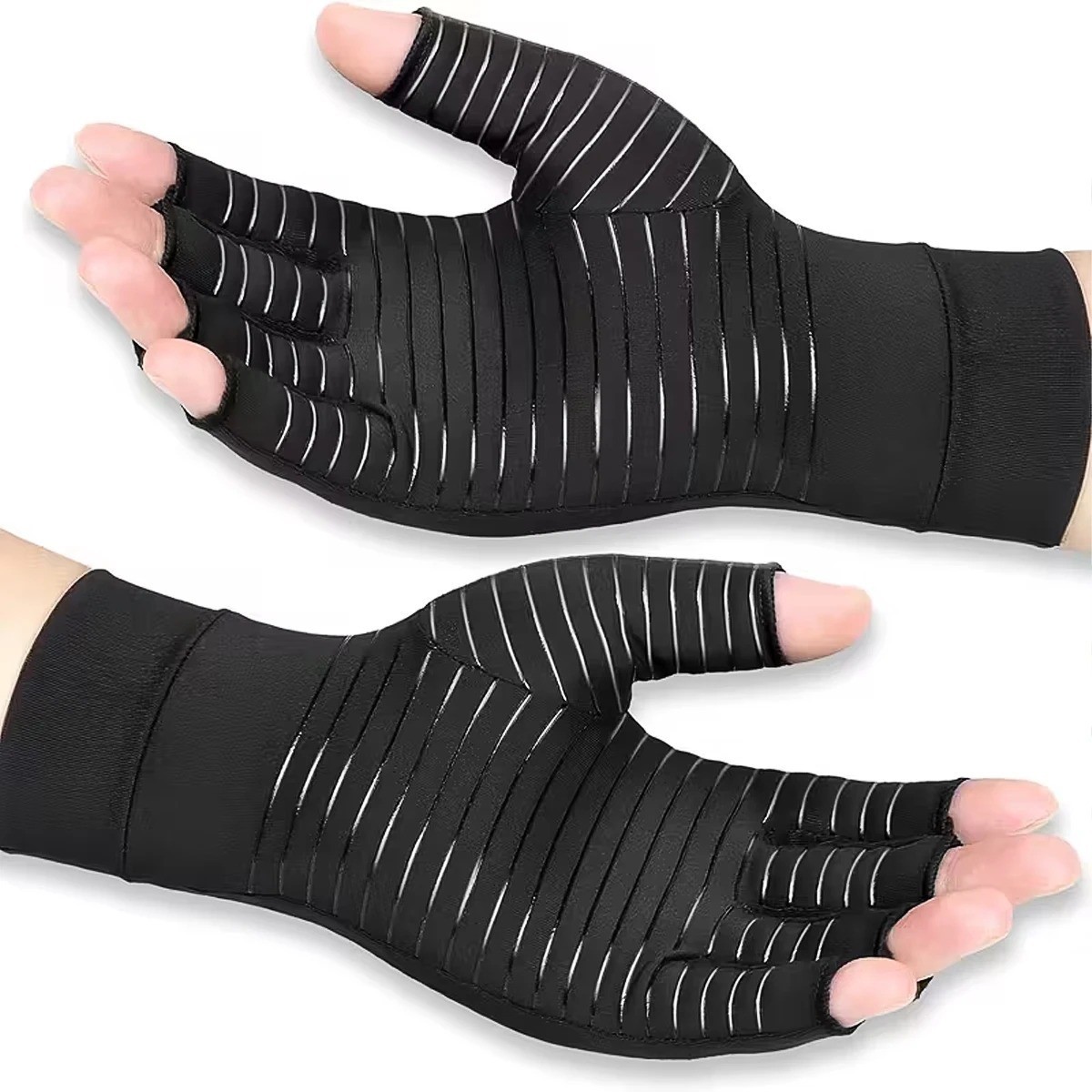 Copper Compression Gloves Anti Arthritis Fingerless Hand Support Pain Relief US
