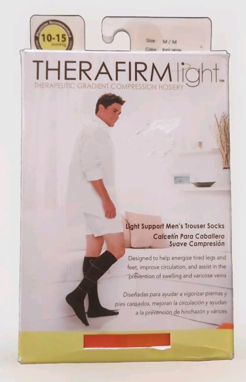 Therafirm Light Men’s Trouser Socks NEW Size Medium 10.5 to 12 Black 10-15mmHg