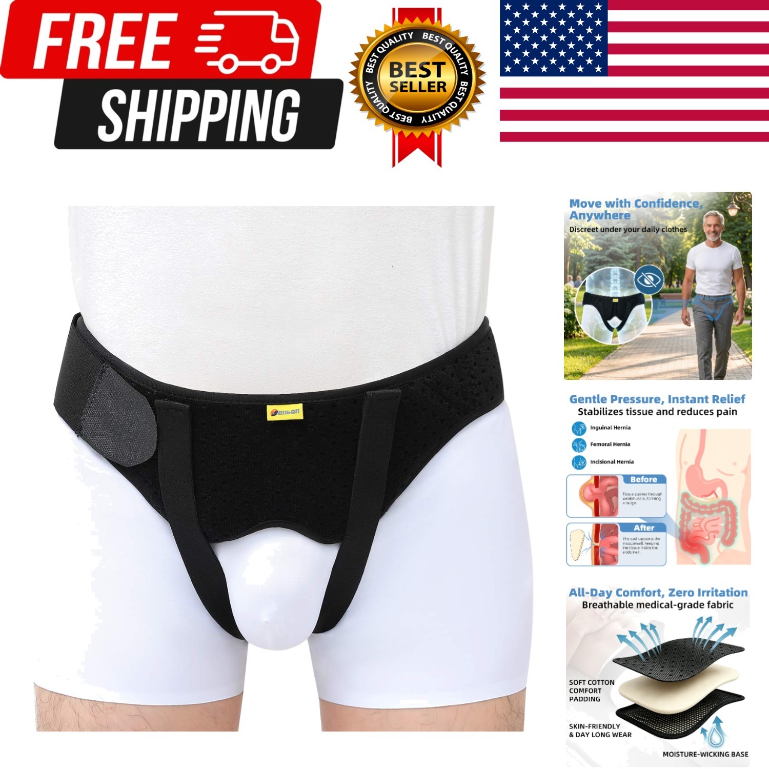 Inguinal Hernia Belt for Men & Women – Adjustable Bilateral/Double Inguinal, …