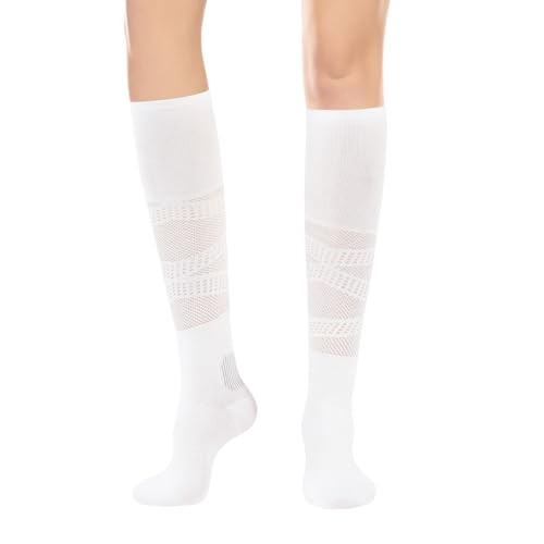 Compression Socks for Women and Men, Knee High Support One Size Sport-white