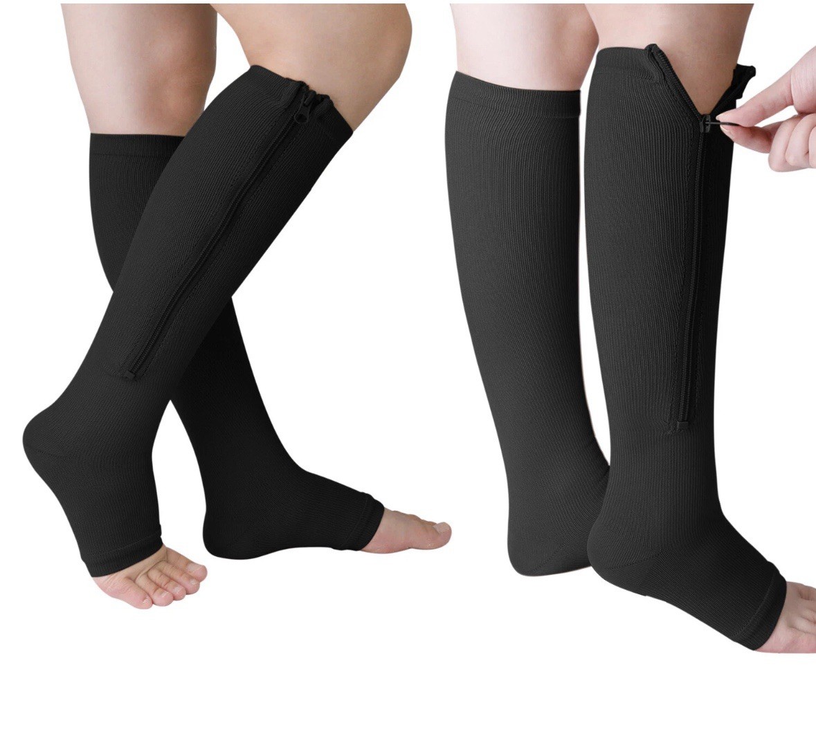 Nylon Zipper Compression Socks – 20-30 Support for Men & Women Size XXL Black