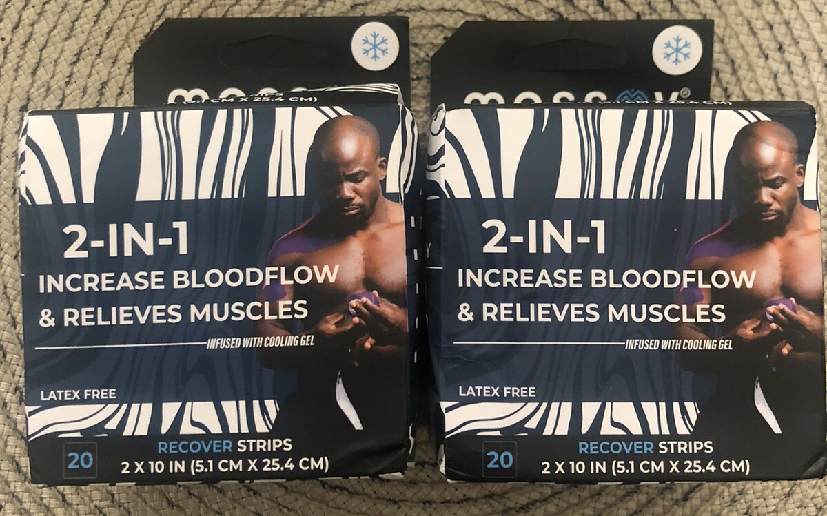 MASSOV/KINESIOLOGY Tape + Cooling Gel /20 Recover Strips Athletic/ 2×10 In/2 Pk