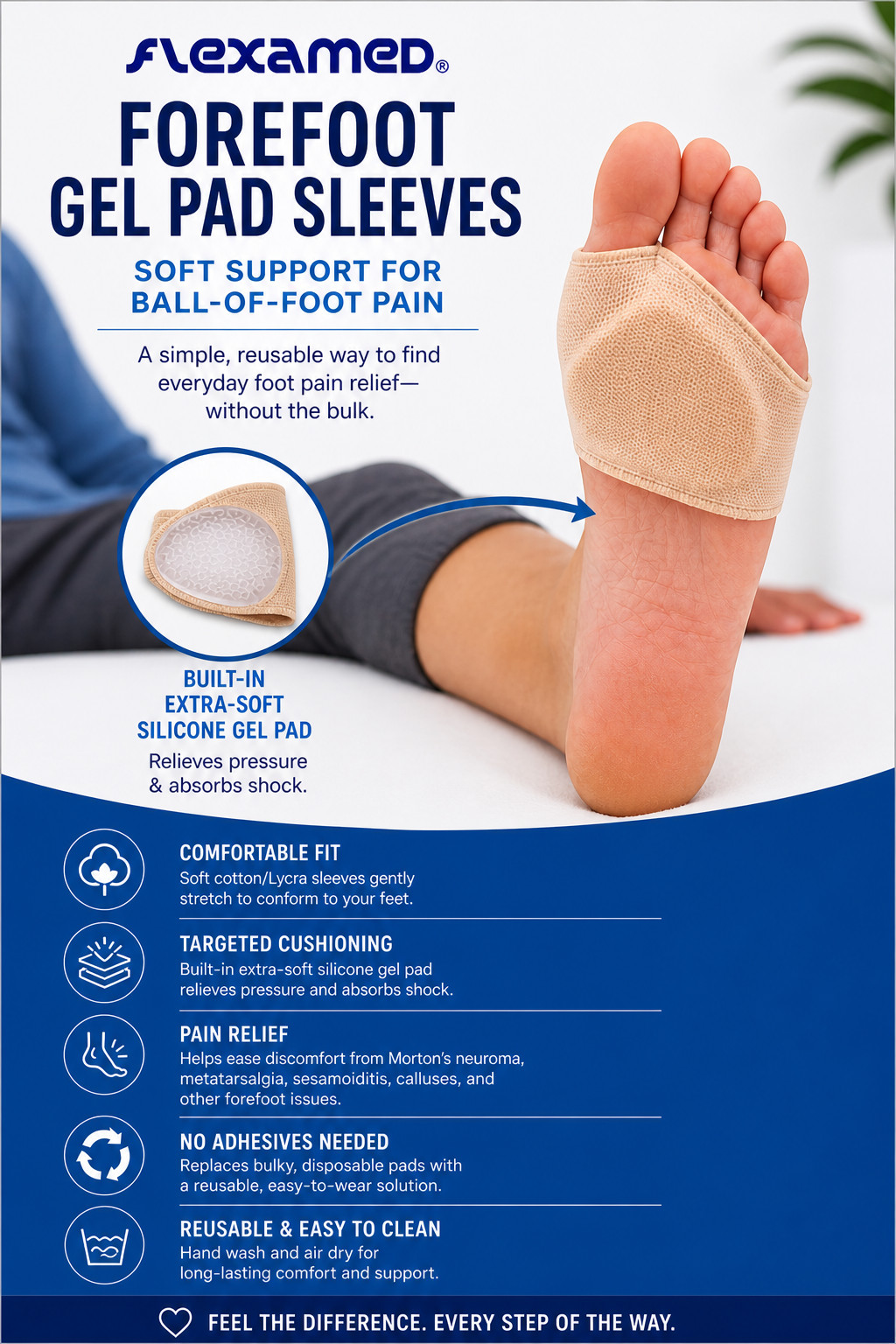FlexaMed Metatarsal Silicone Cushioned Sleeves