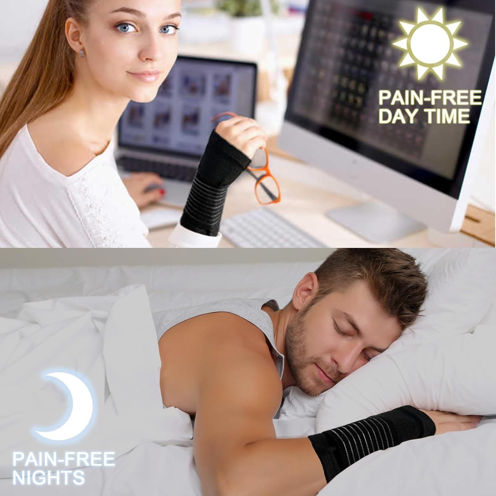 Wrist Brace Compression Support Splint for Men Women, Adjustable, Pain Relief