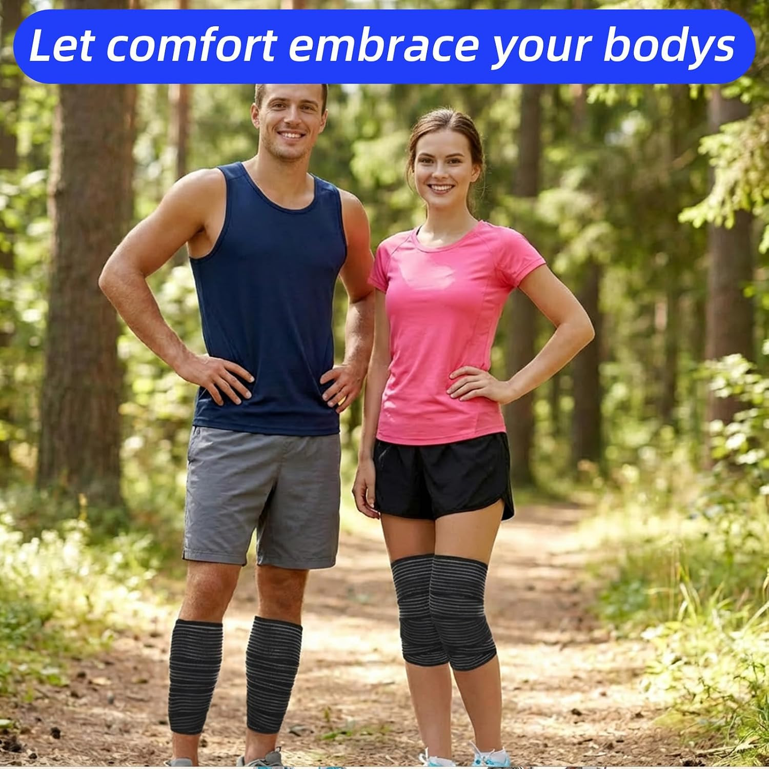 2 PCS Extra Long Elastic Knee Wrap Compression Bandage Brace Support, Adjustable