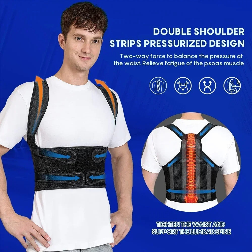 FUBEICHLY Posture Corrector Back Brace Adjustable Spine Support Men Women