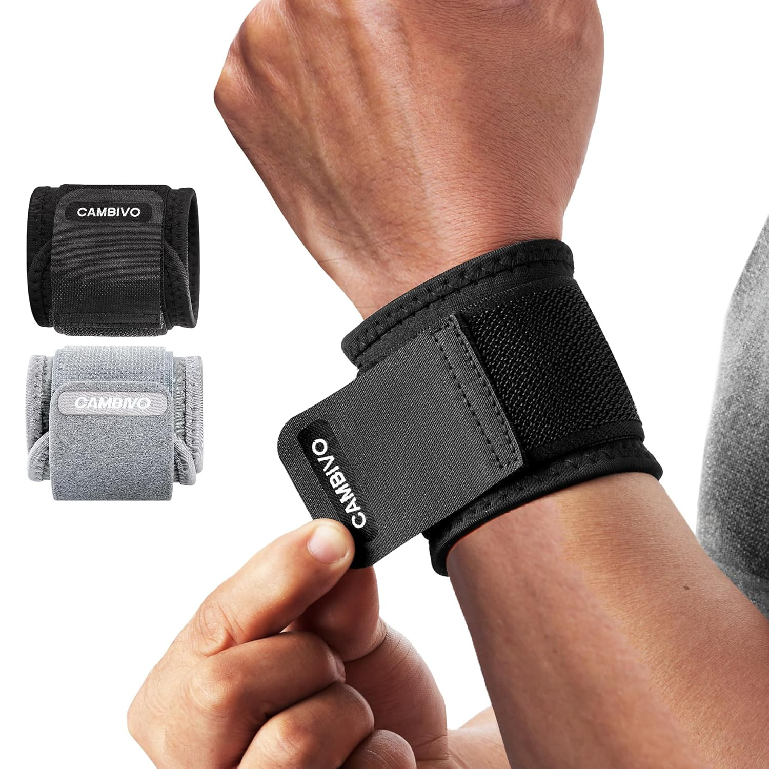 Wrist Wraps for Men and Women 2 Pack, Adjustable Compression Wrist Brace for Car