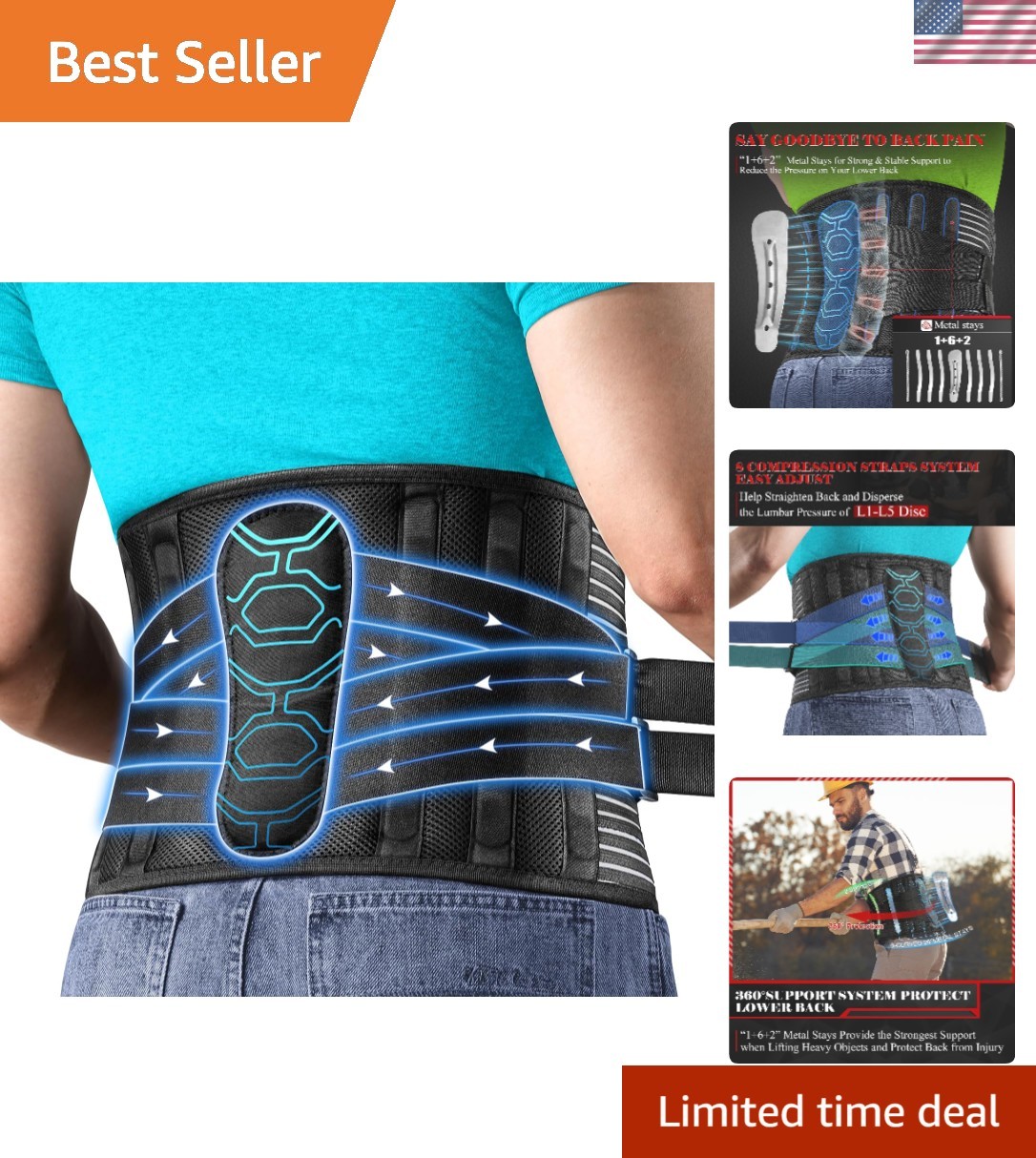 Ergonomic Back Support Belt 2XL/3XL – Relief for Herniated Disc & Sciatica