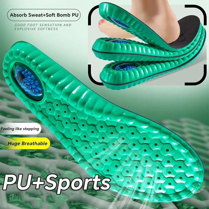 Sport Insoles Cowhide PU Air Cushion Shock Absorption Breathable Arch Support Or