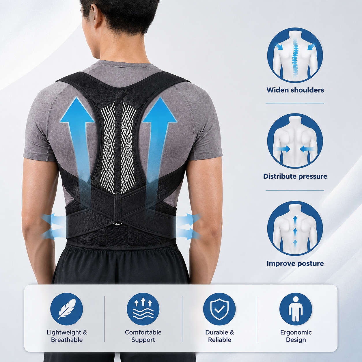 Adjustable Back Posture Corrector Belt Breathable Support Brace for Men Women
