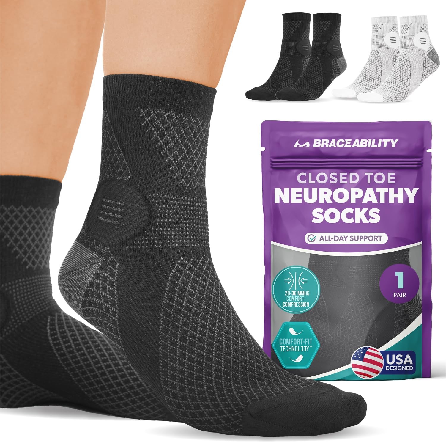 BraceAbility Closed Toe Diabetic Socks – XL Neuropathy Socks for Women and Me…