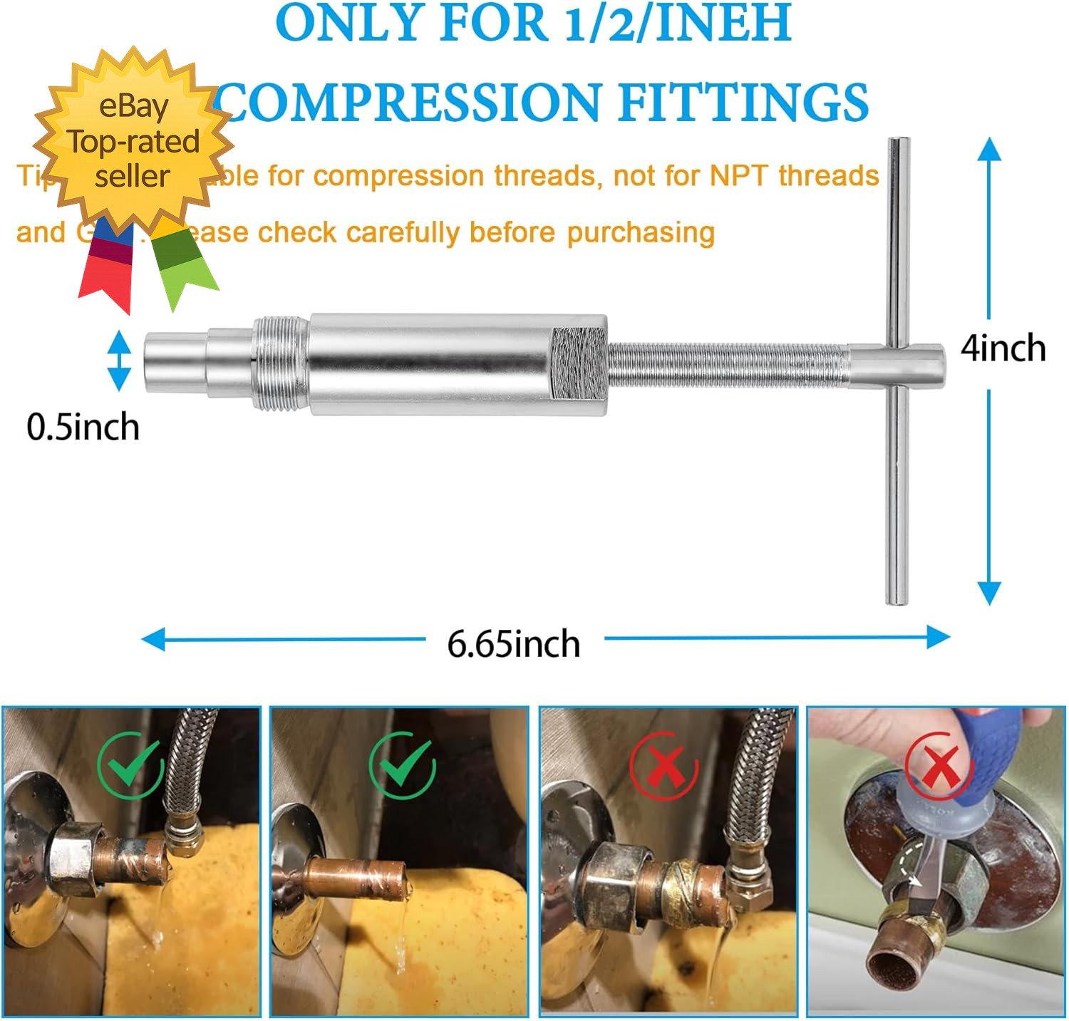 Compression Sleeve Puller and Sleeve Remover for 1/2 Inch Compression Fittings..