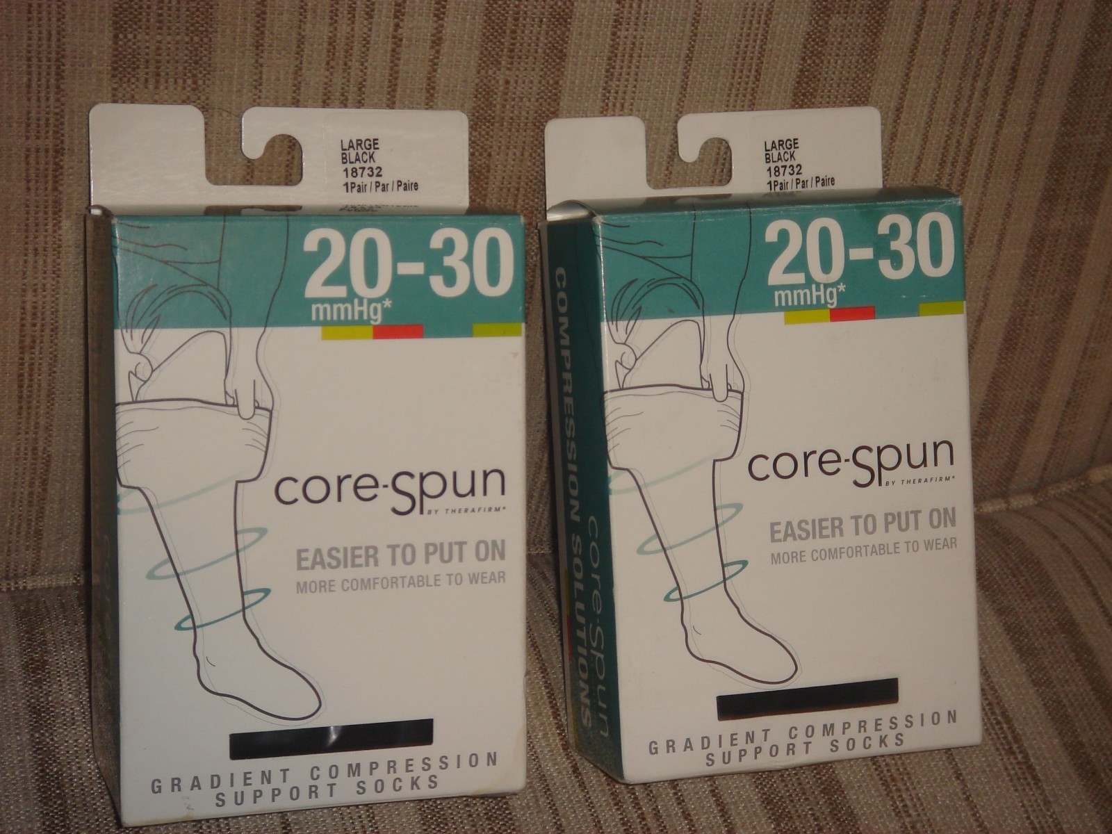2 pairs Core-Spun 20-30mmHg regular Compression Support Knee High Socks Black