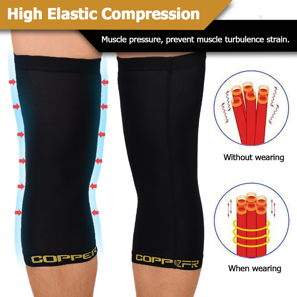 Knee Support Brace Copper Compression Sleeve Sock Joint Pain Arthritis 1 Pair