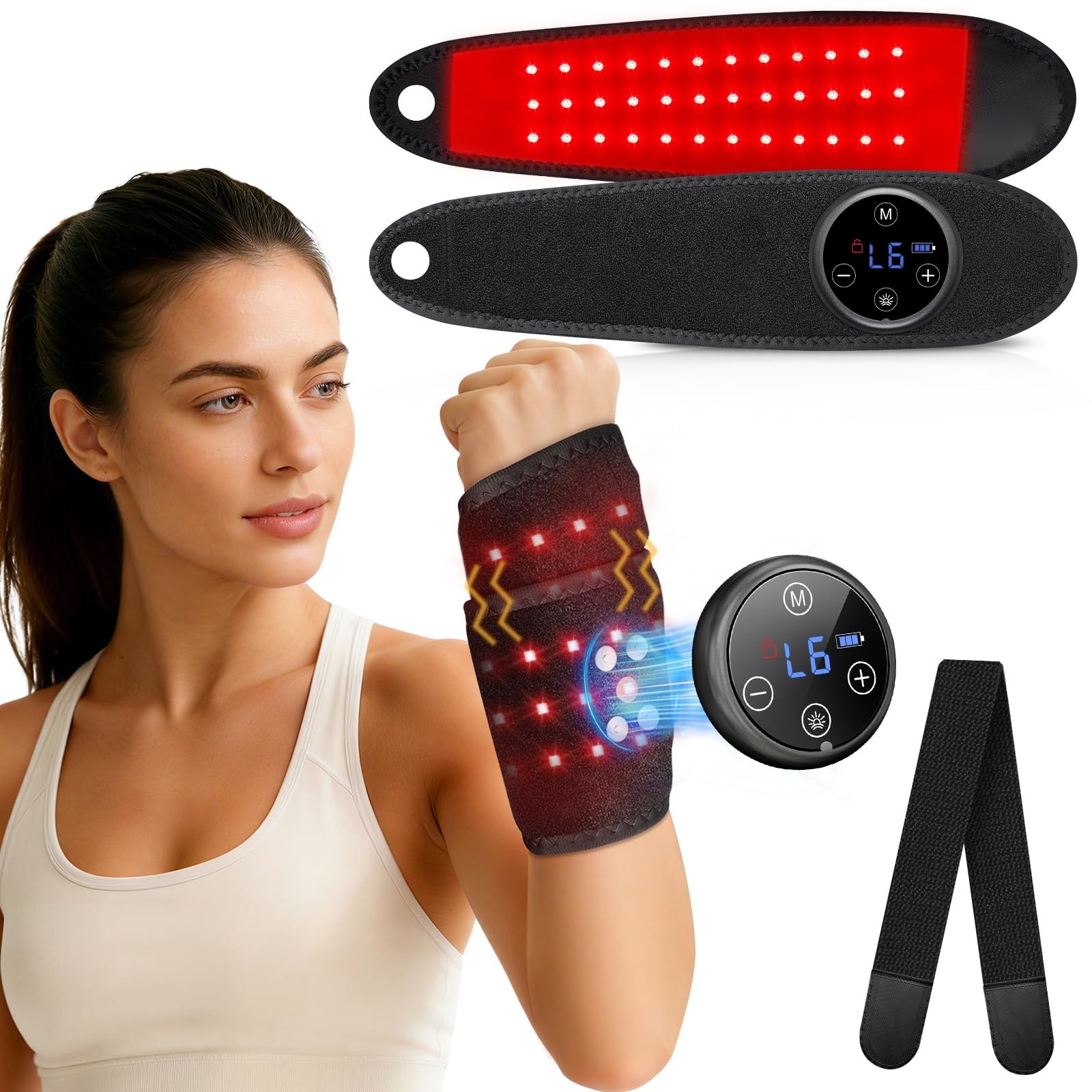 Red Light Therapy Wrap with Heat & Massage for Hands, Wrist, Knee, Ankle Pain Re