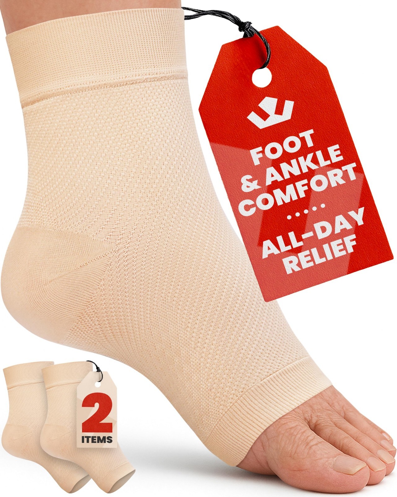Ankle Compression Sleeves – Open Toe Socks for Plantar Fasciitis, Swelling & Sup