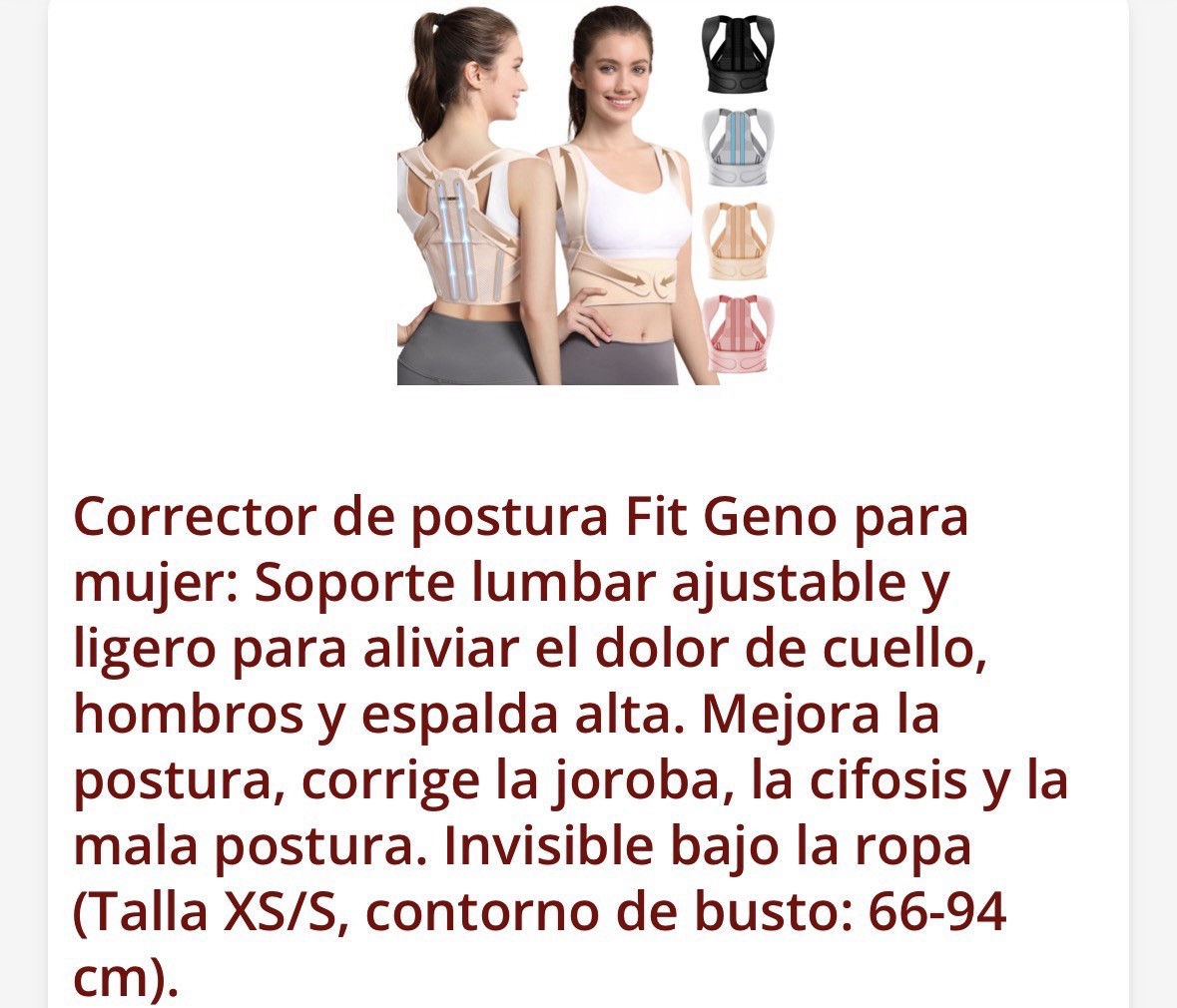 Fit Geno Women’s Adjustable Posture Corrector Lumbar Support XS/S