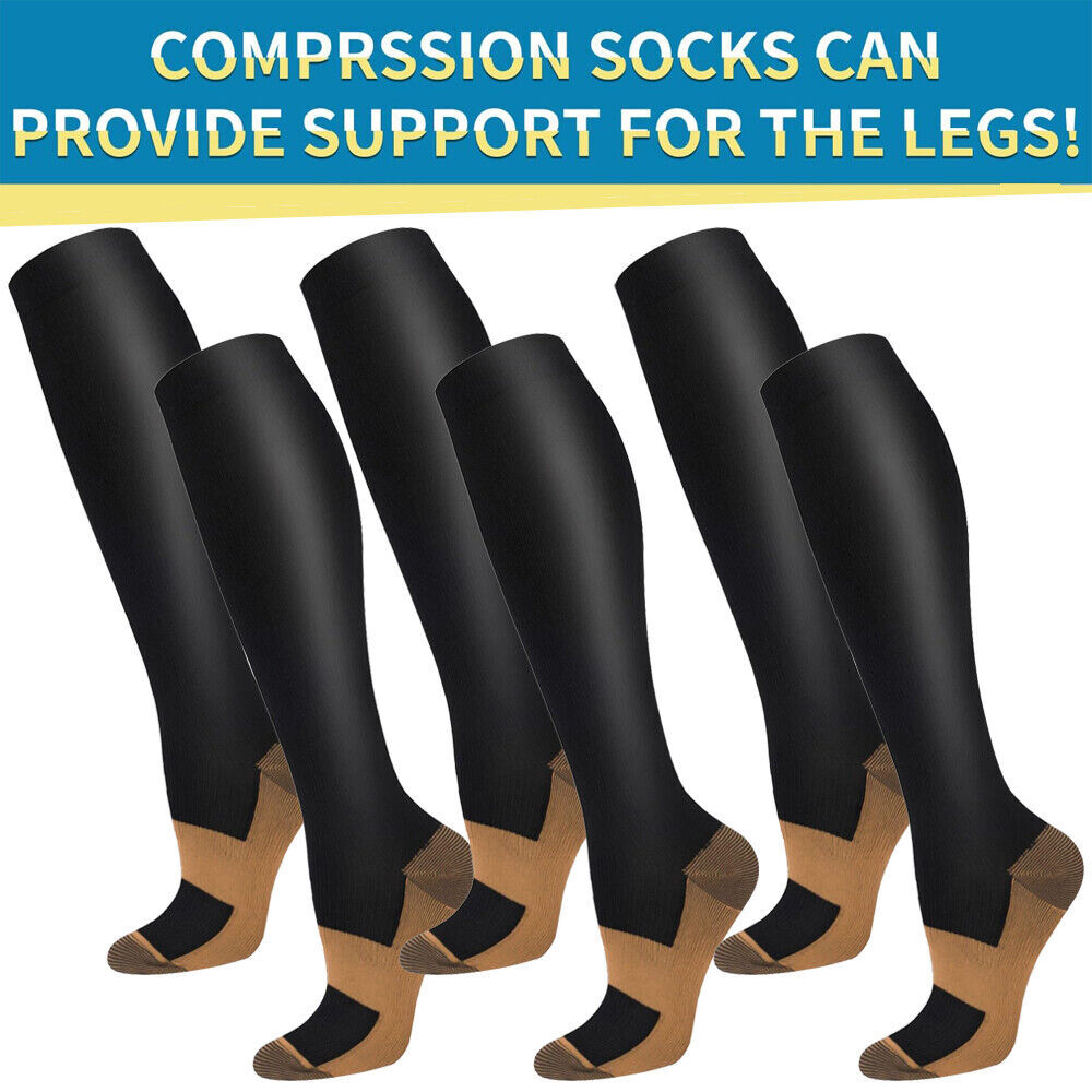 3-Pair Unisex Below-the-Calf Compression Socks 15-20 mmHg Support Stocking s-xxl