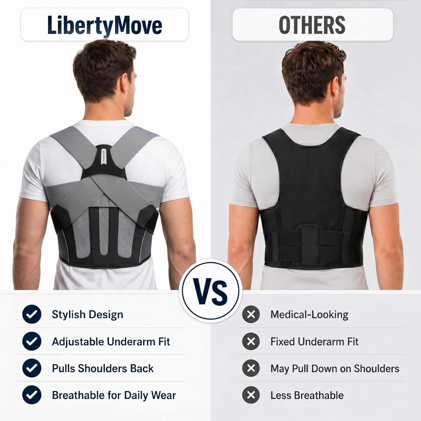 Posture Corrector for Men, Adjustable Upper Back Brace S/M, Black and Gray