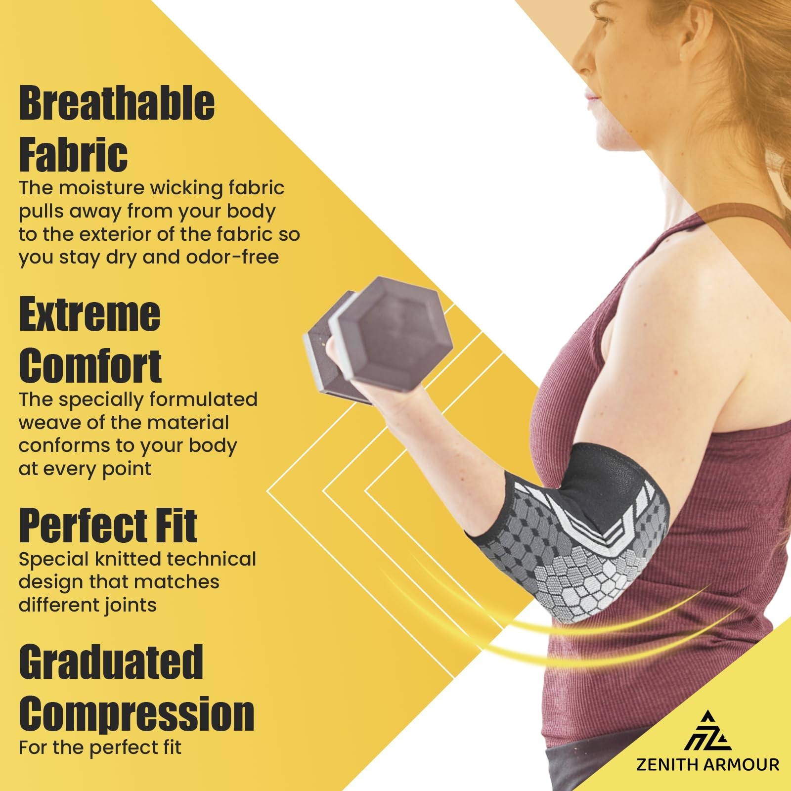 Zenith Armour Elbow Compression Sleeve, Tennis Brace for Large, Black