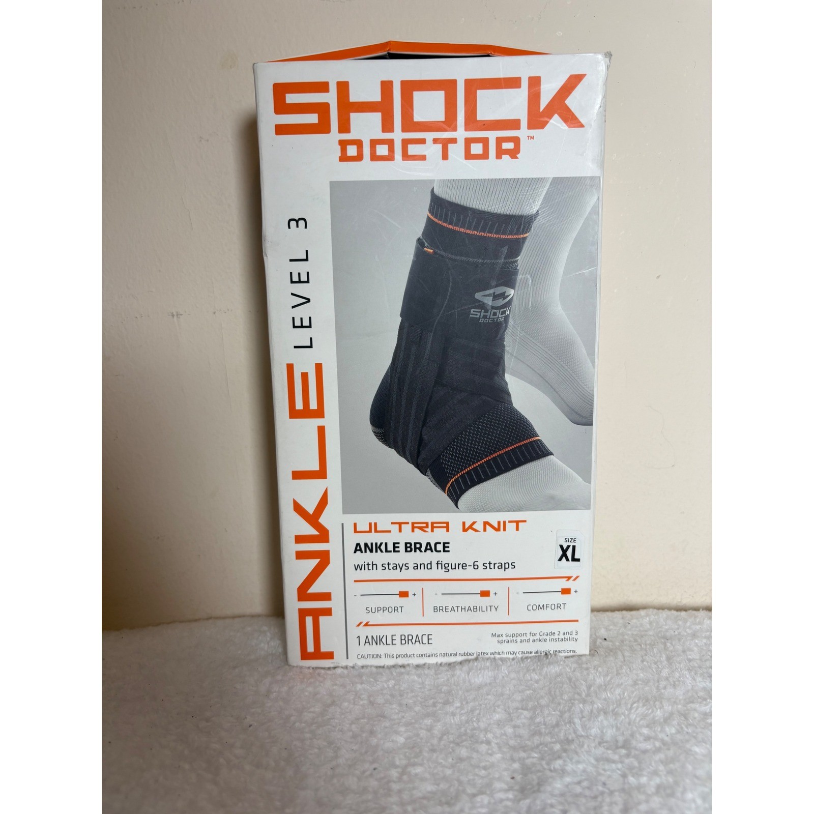 Shock Doctor Ultra Knit Ankle Brace Level 3 Support Figure-6 Straps Black XL