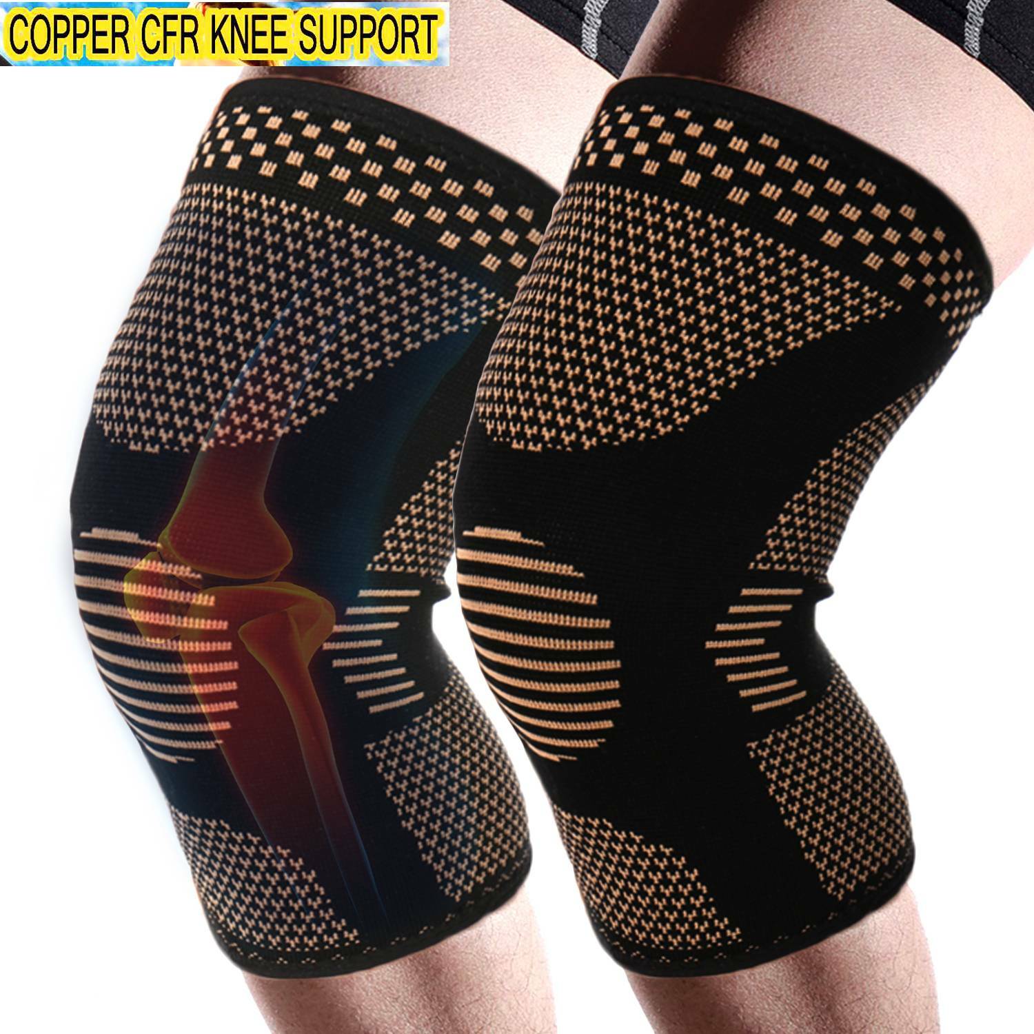 2 PCS Knee Sleeve Compression Brace Copper Support Sports Joint Pain Arthritis