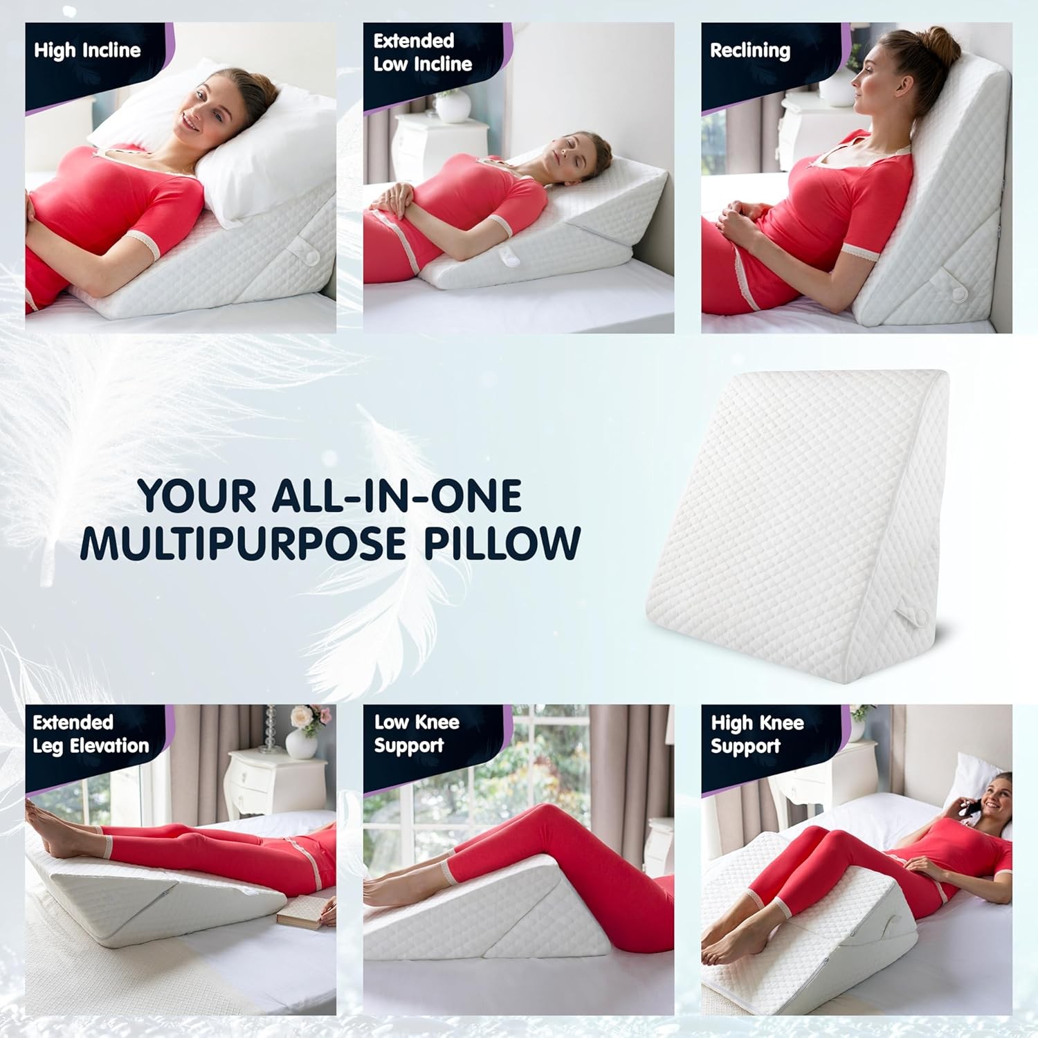 Adjustable Bed Wedge Pillow for Sleeping – Large, White