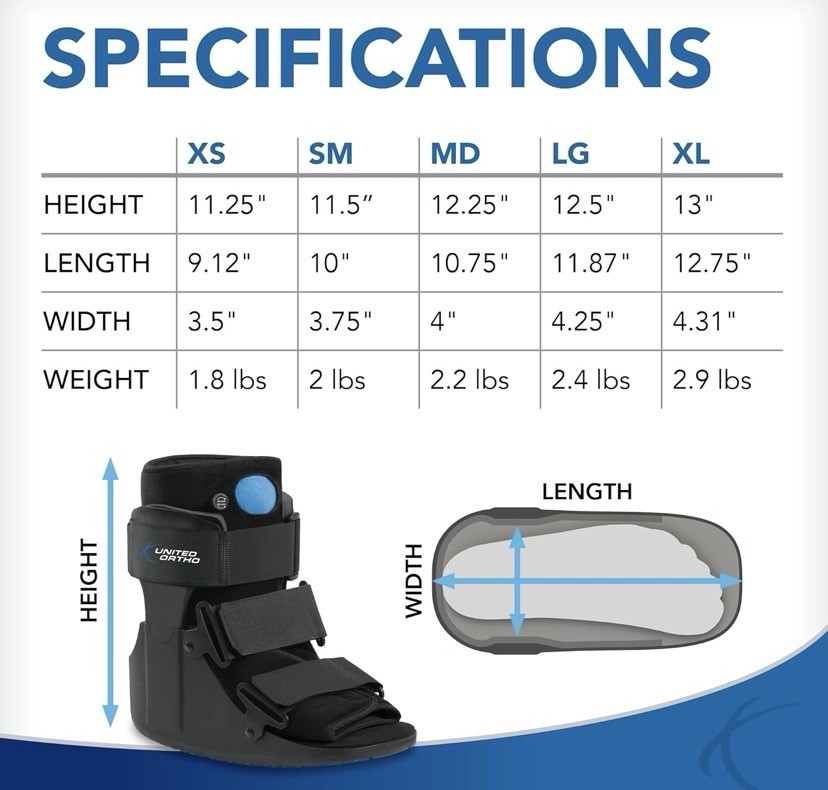 United Ortho Short Air Cam Walker Fracture Boot, Extra Large, Black
