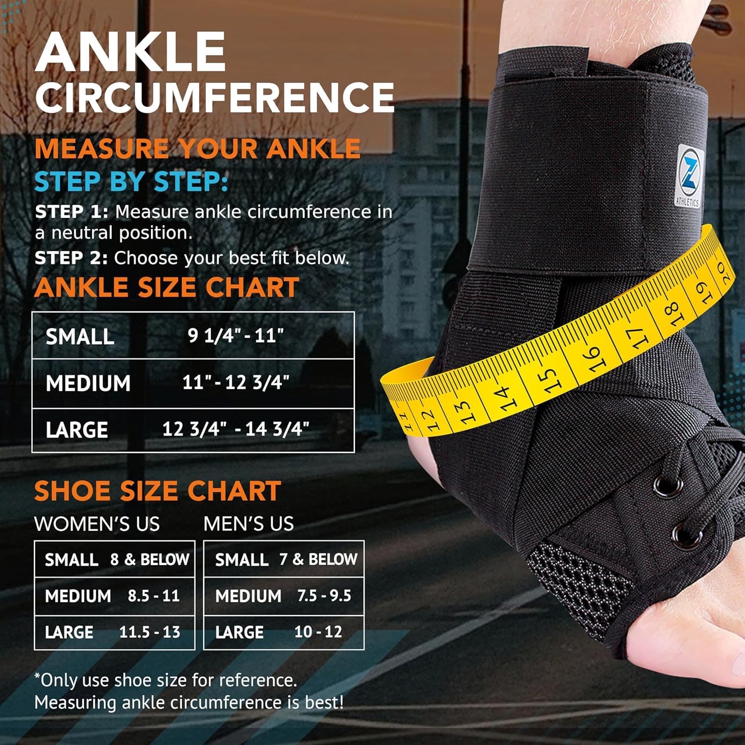 Z ATHLETICS Ankle Brace for Women & Men – Lace Up Small (Pack of 1), Black