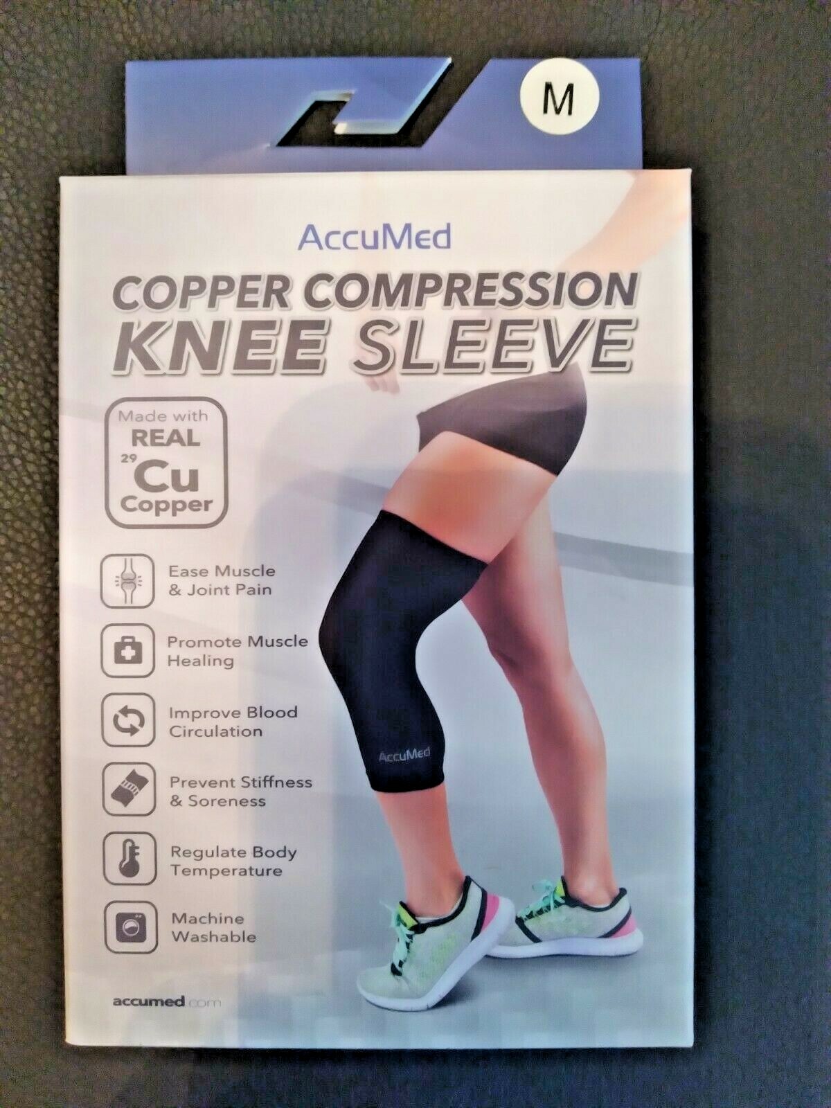 AccuMed Medium Pair Copper Compression Knee Sleeve -W/ Real Copper Embedded