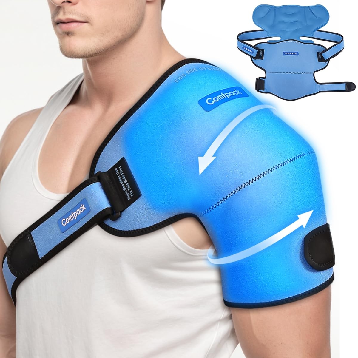 Comfpack Shoulder Ice Pack Wrap, Brace One Size Fits Most, Blue