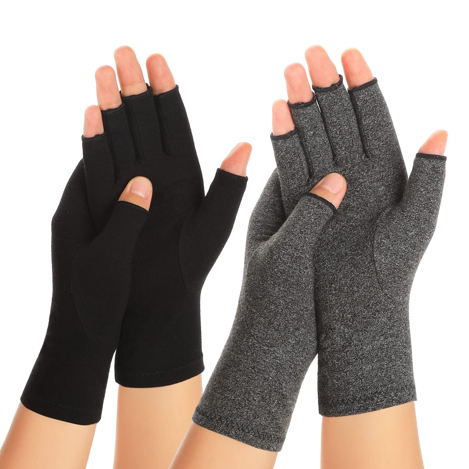 Zexhoor 2 Pairs Arthritis Compression Gloves for Women Medium, Black1+grey1