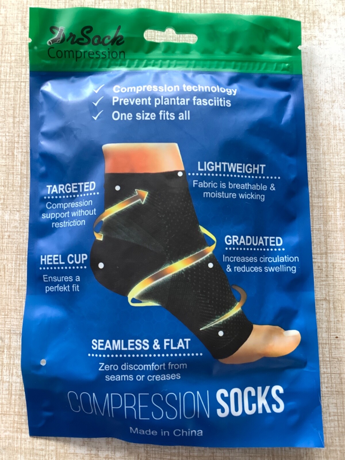 2 Pairs Dr. Sock COMPRESSION SOCKS One Size SEAMLESS Ankle Height Toeless NEW