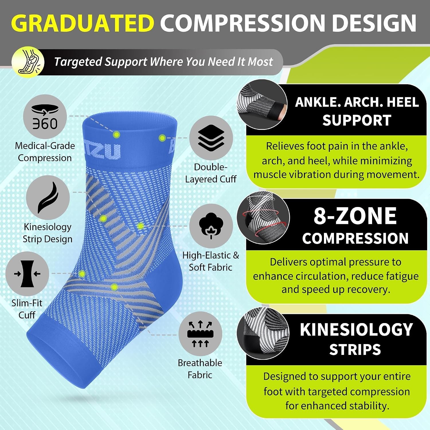 Therapeutic Compression Ankle Brace for Joint Pain & Muscle Soreness Relief L-XL