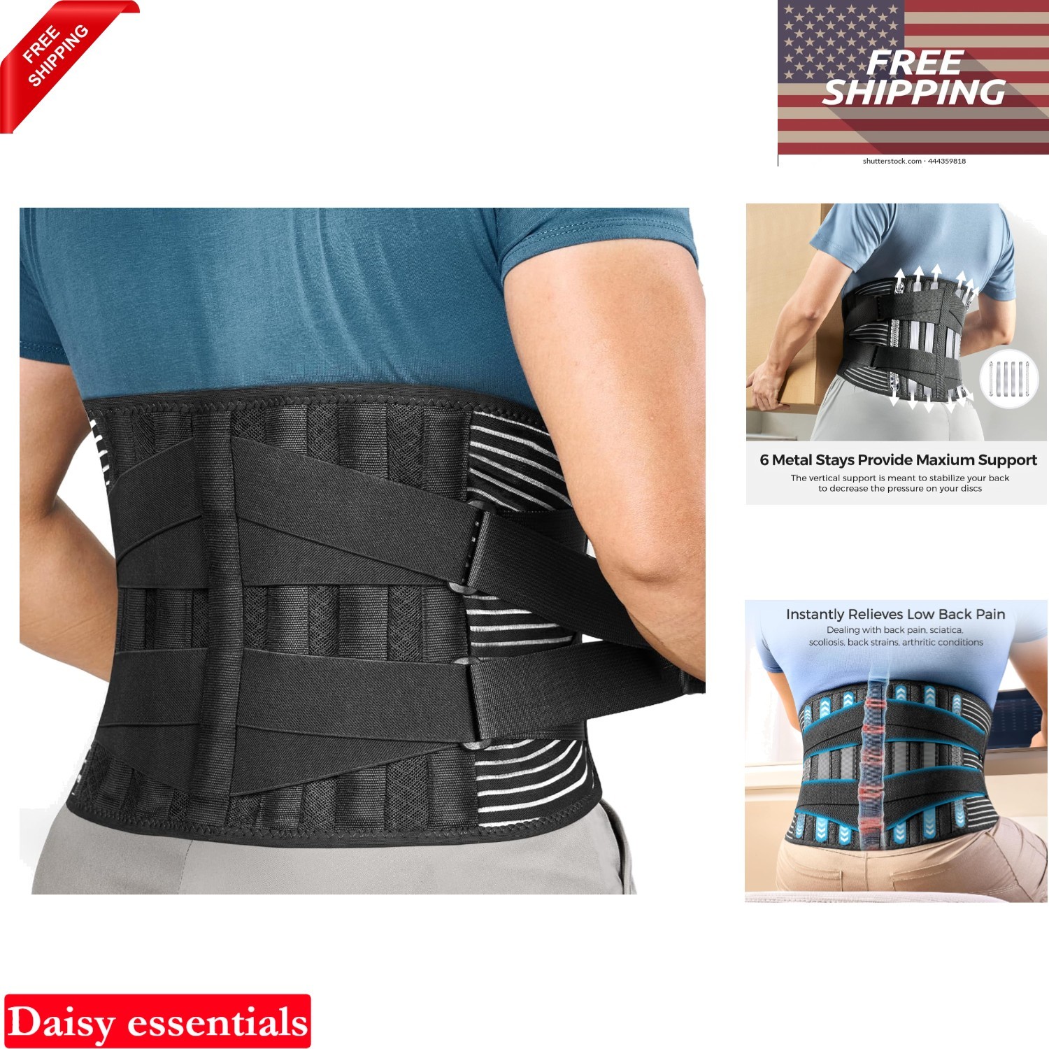 Back Brace for Lower Back Pain Relief Lumbar Support Belt with 6 Stays, Breat…