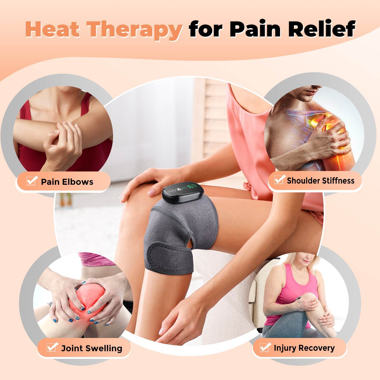 Electric Heating Vibration Knee Joint Pad Brace Massage Therapy Legs Massager