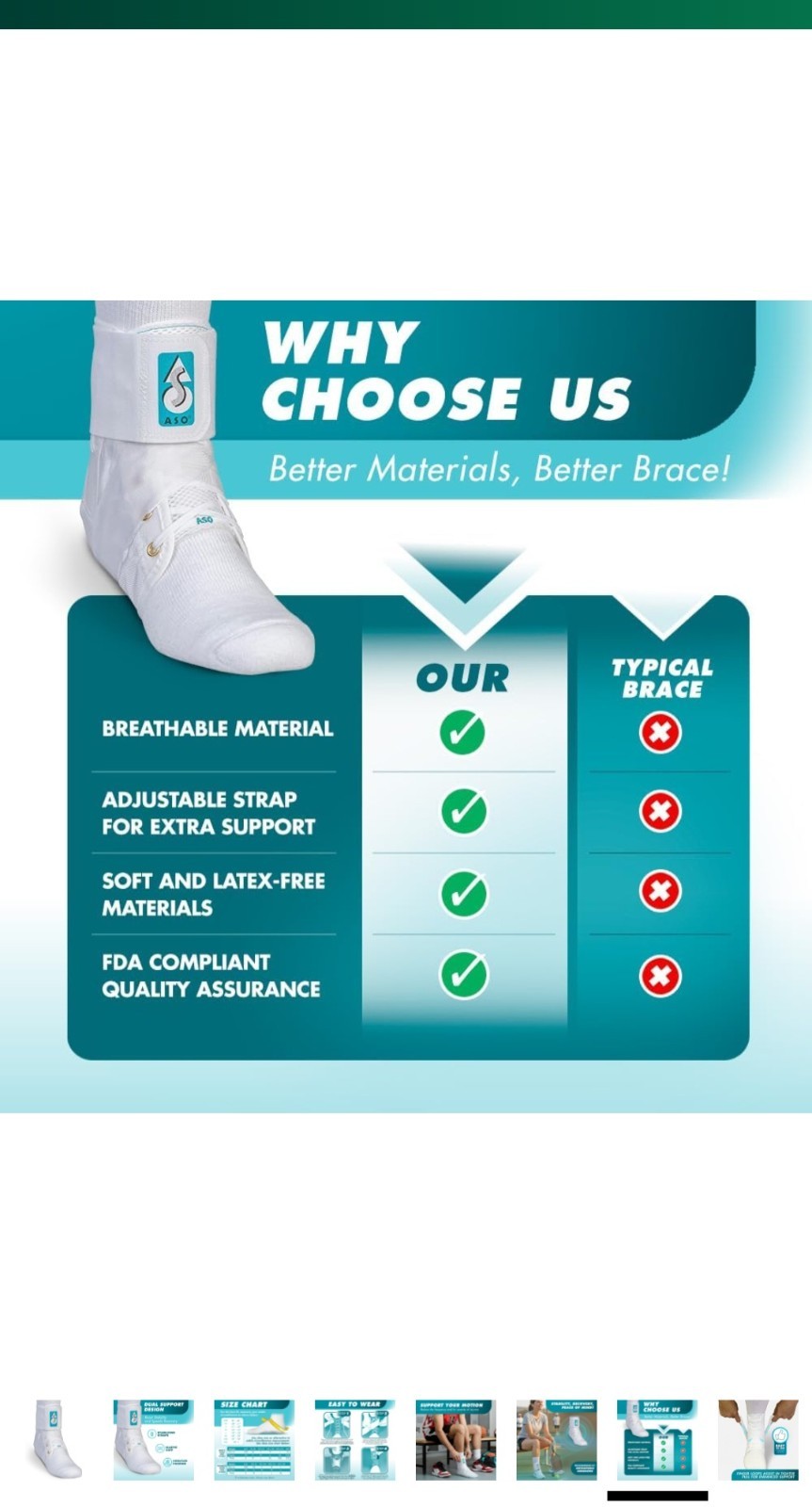 ASO Ankle Stabilizer Brace Adjustable Breathable Latex-Free CoolFlex White