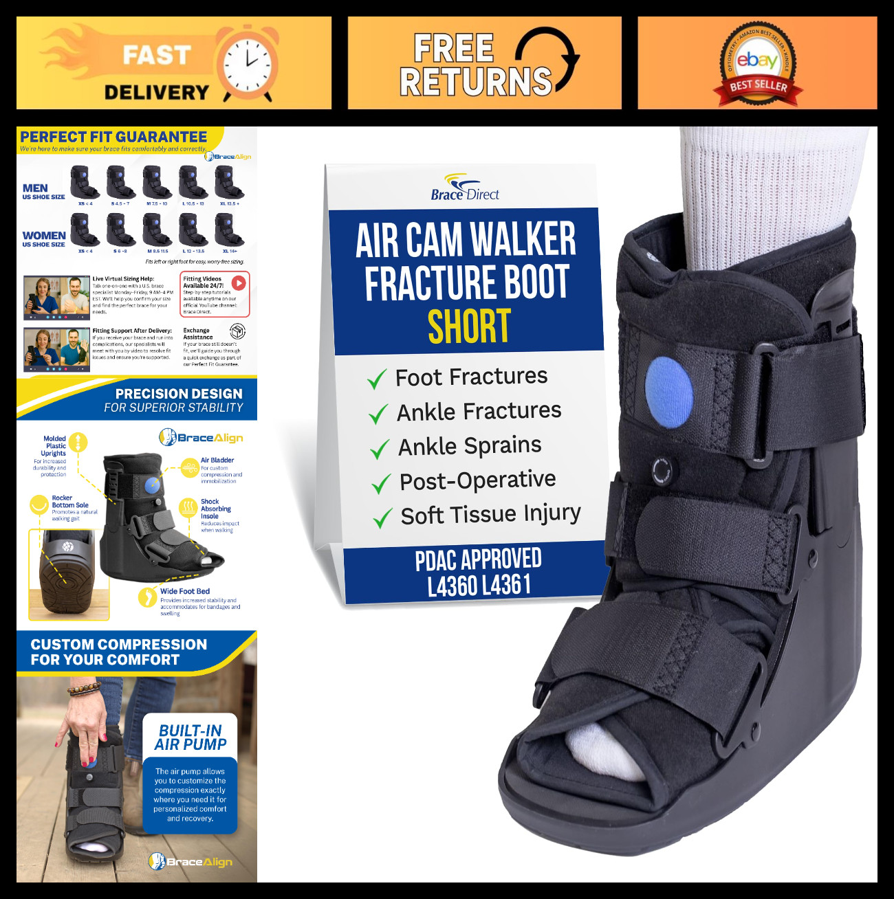 Short Air Cam Walker Fracture Boot – Orthopedic Walking Boot for Foot & Ankle In