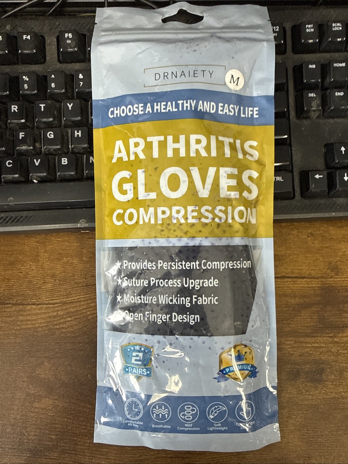 DRNAIETY Compression Gloves- Arthritis for Men & Women Medium, BLACK…2 Pairs