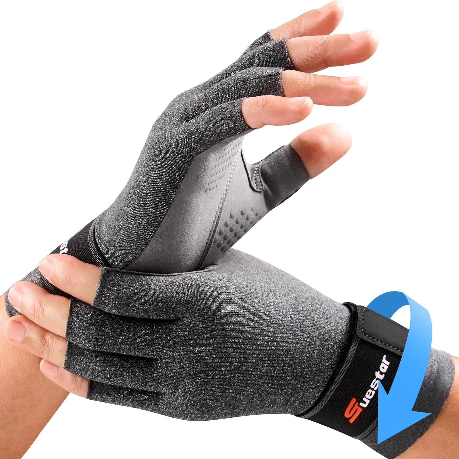 SueStar Arthritis Gloves with Removable Wrist Strap, Strengthen M, Grey