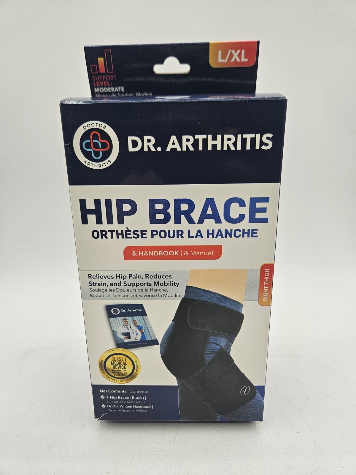 Dr. Arthritis Hip Brace L/XL Right Thigh Worn Once Black & Handbook Quick Guide!