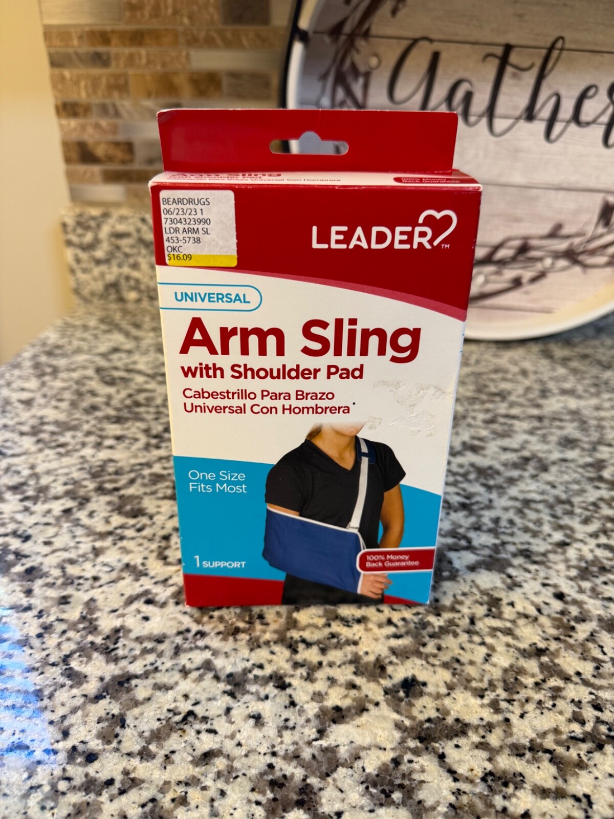 Leader Universal Arm Sling with Shoulder Pad One Size Fits Most Support Blue 1ct