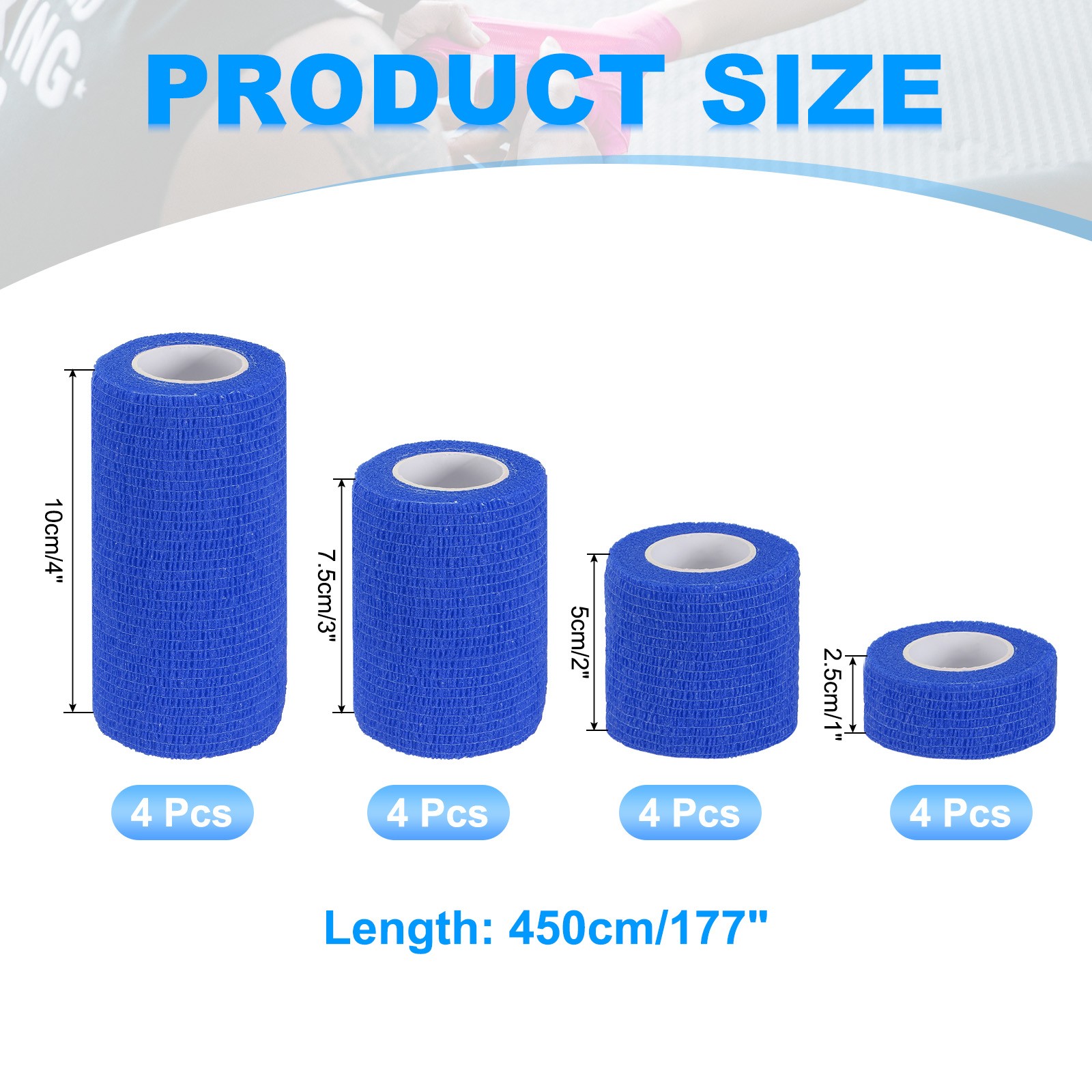 1″/2″/3″/4″ 16 Pcs 5 Yard Self Adhesive Bandage Wrap Self Tape Blue