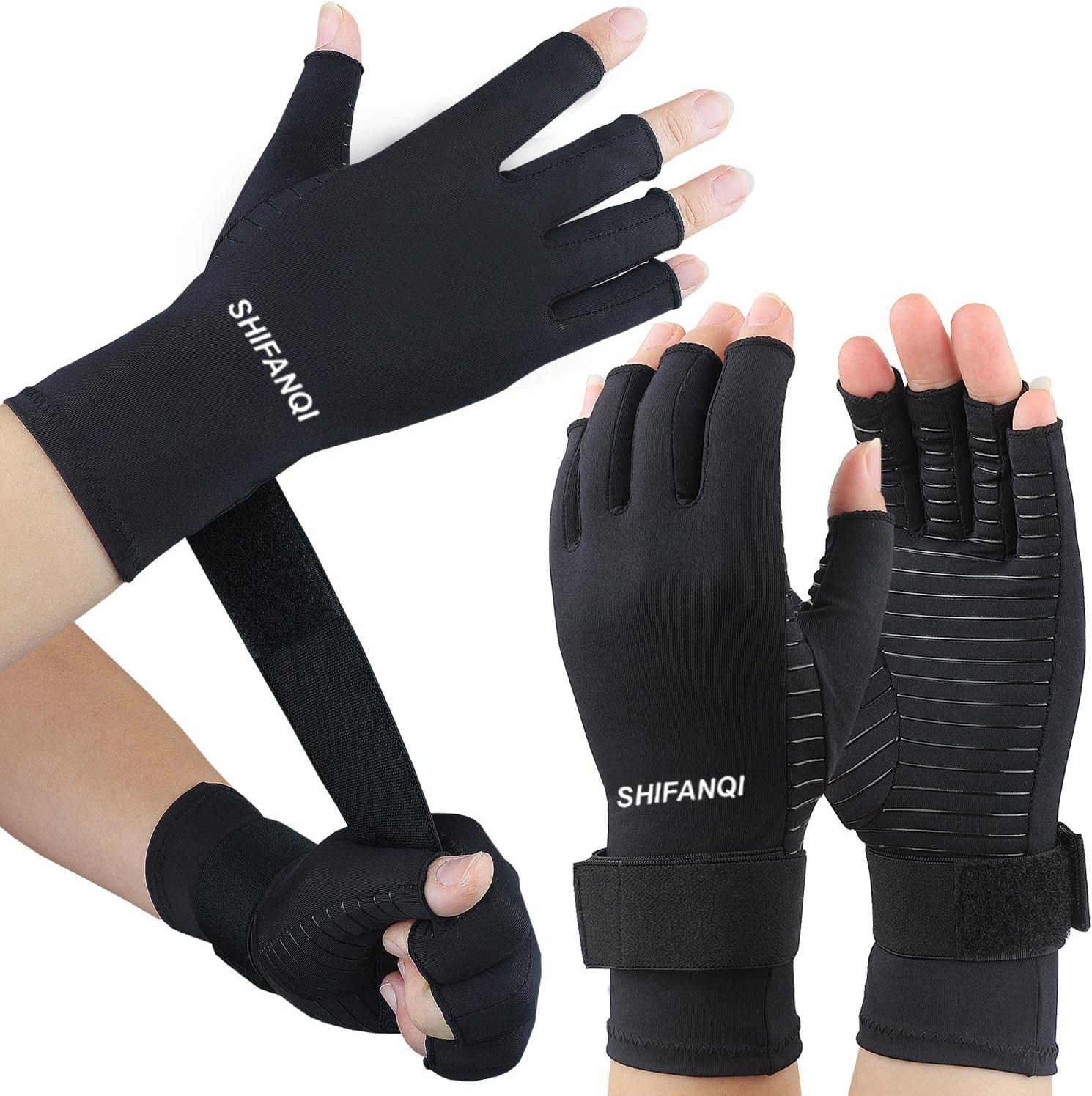2 Pairs Copper Arthritis Compression Gloves Women Men for Small/Medium, Black