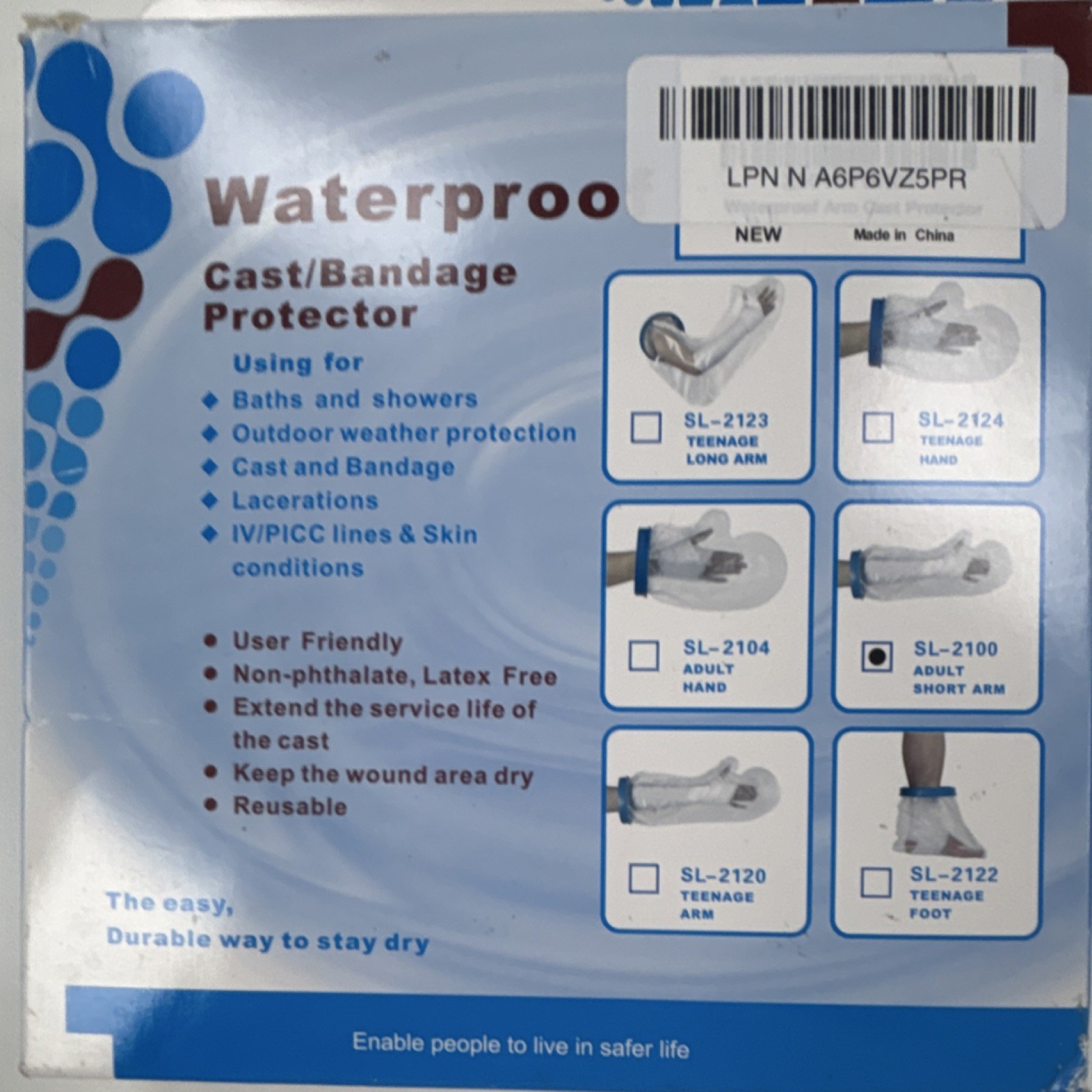Waterproof Reusable Latex Free Cast Protector Adult Short Arm SL-2100