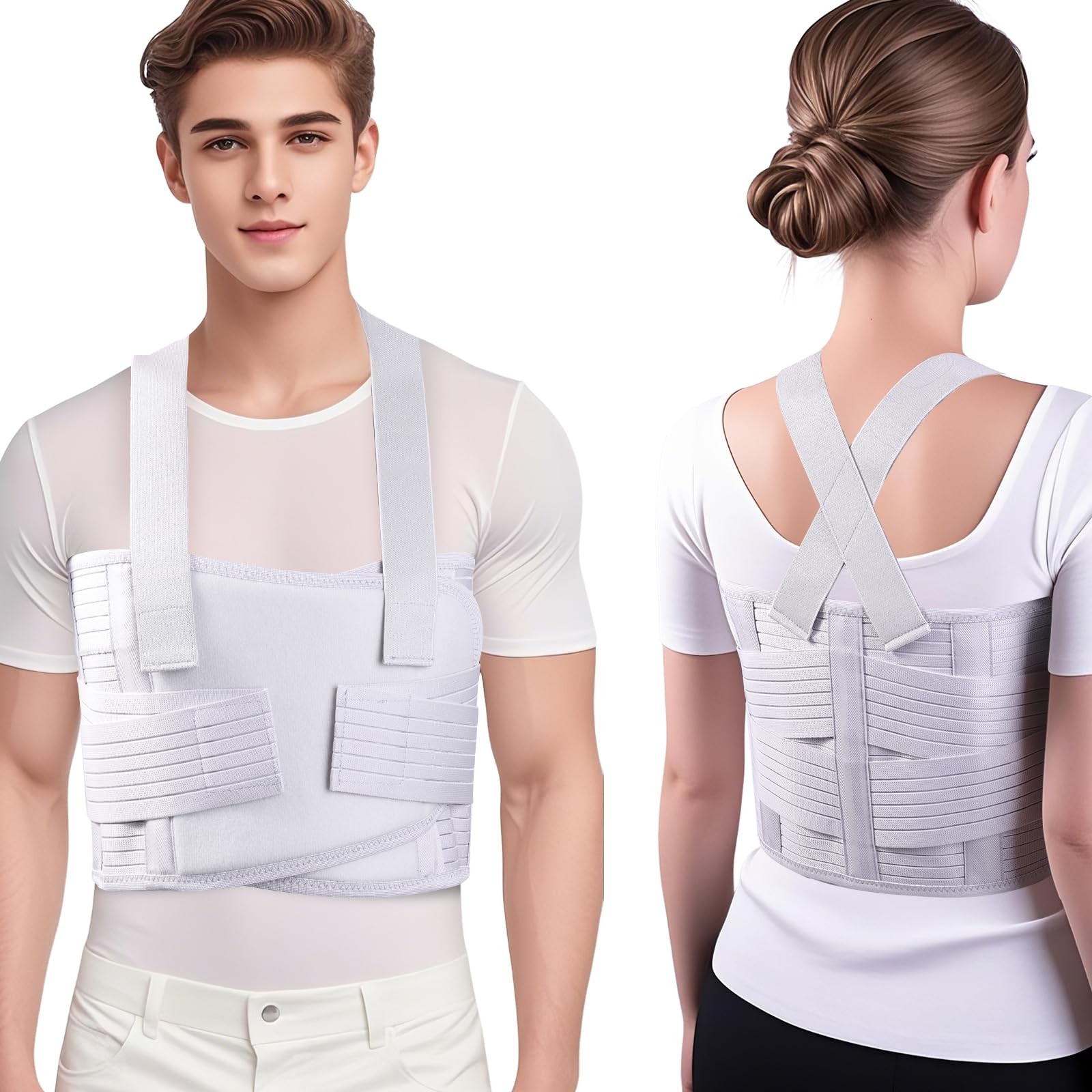Grey Elastic Rib Brace Broken Rib Belt Chest Support Sternum Injury Size M