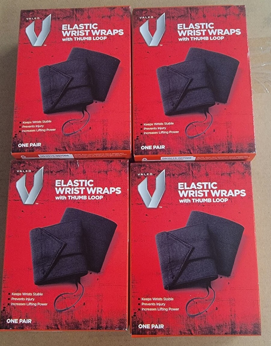 Set of (4) pairs Valeo Elastic Wrist Wrap With Thumb Loop.